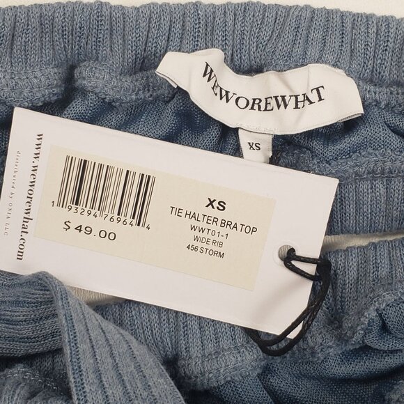 We Wore What Revolve Tie Halter Wide Rib Bra Top Women's Size XS Storm Blue NWT - Picture 2 of 16